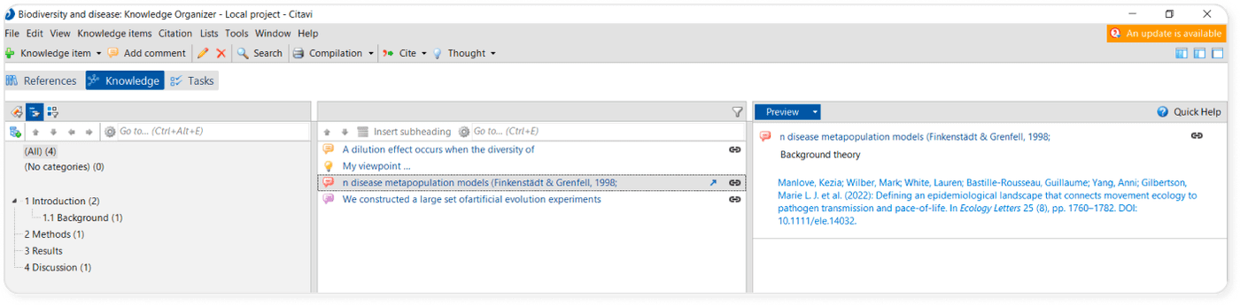 Citavi's knowledge tab